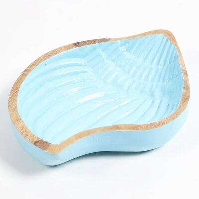 Hand Carved Wooden Blue Shell-Shaped Serving Platter