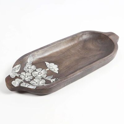 Hand Painted Mango Wood Floral Elongated Serving Platter