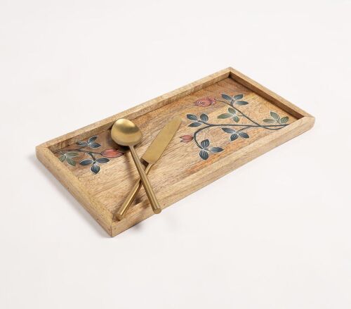 Hand Painted Mango Wood Botanical Serving Tray