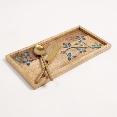 Hand Painted Mango Wood Botanical Serving Tray