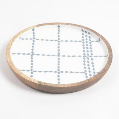 Enameled Checks Mango Wood Appetizer Serving Plate