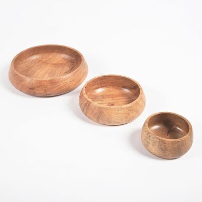 Turned Acacia Wood Nesting Serving Bowls