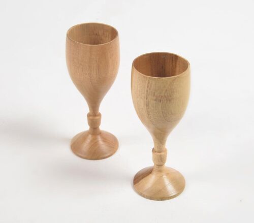 Acacia Wood Turned Short Wine Glasses (set of 2)