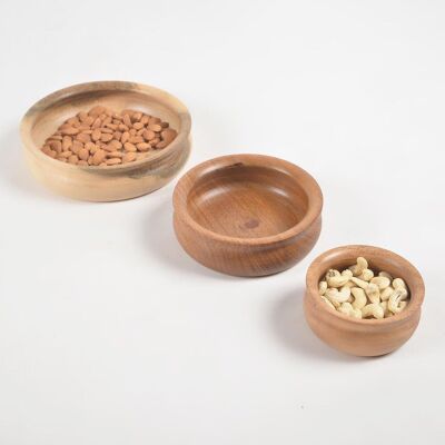 Turned acacia Wood Nesting Snack Serving Bowls (set of 3)