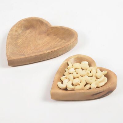 Heart-Shaped Mango Wood Snack Trays (set of 2)