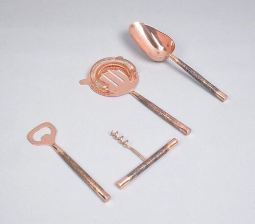 Rose-Gold-Toned Stainless Steel Textured Bar Tools (Set of 4)