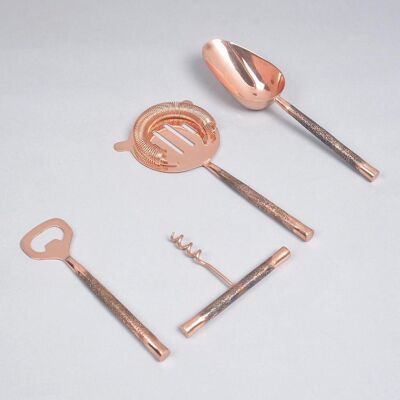 Rose-Gold-Toned Stainless Steel Textured Bar Tools (Set of 4)