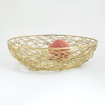 Gold Toned Iron Mesh Wire Fruit Bowl