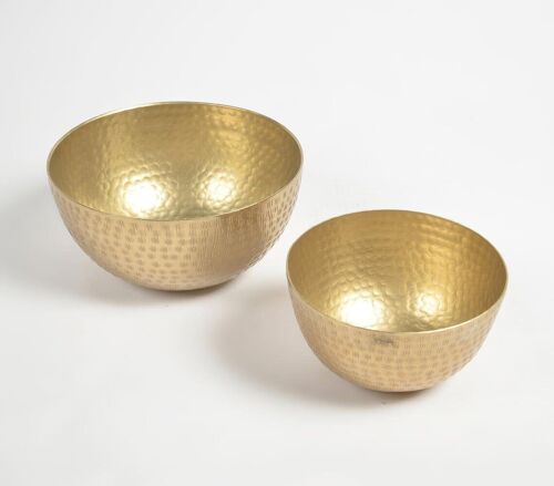 Hand Beaten Gold-toned Aluminium Nut Serving Bowls (set of 2)