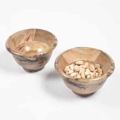Turned Mango Wood Glossy Serving Bowls (Set of 2)