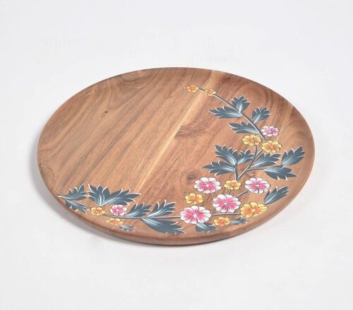 Floral Hand Printed Acacia Wood Serving Plate