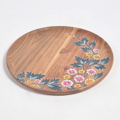 Floral Hand Printed Acacia Wood Serving Plate