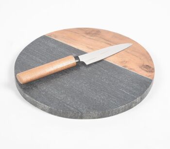 Planche à découper ronde en pierre et bois colorblock 1