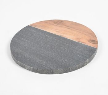 Planche à découper ronde en pierre et bois colorblock 2