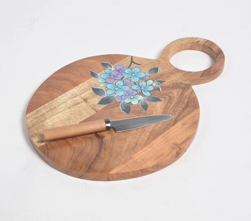 Acacia Wood Cutting Board with Hand painted Violets