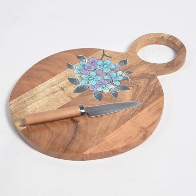 Acacia Wood Cutting Board with Hand painted Violets
