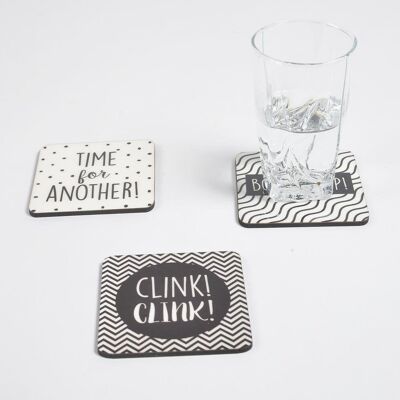 Assorted Typographic Monochrome Coasters (Set of 3)