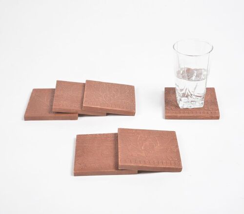 Botanical Hand Carved Wooden Coasters with Box (set of 6)