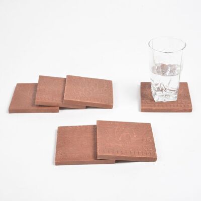 Botanical Hand Carved Wooden Coasters with Box (set of 6)