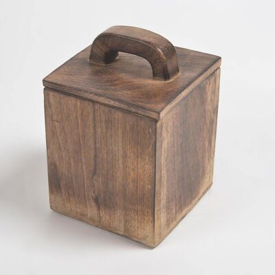 Earthy Wooden Square Jar With Lid