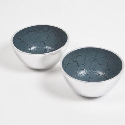 Textured Aluminium Round Blue Serving Bowl (Set of 2)