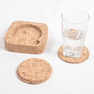 Eco-friendly Classic Round Cork Coasters with Rectangular Box (Set of 4)