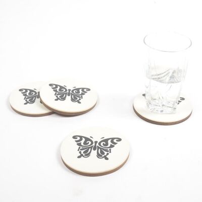 Monochromatic Butterfly MDF & Resin Coasters (Set of 4)