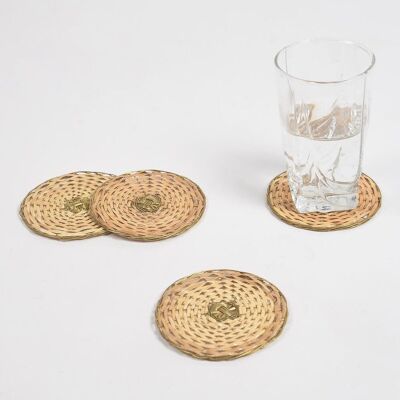 Round Cane & Brass Classic Coasters (Set of 4)