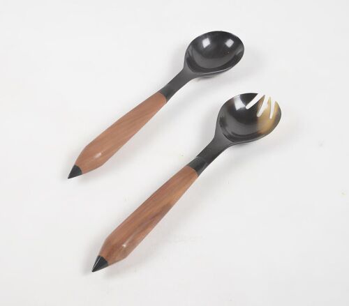Recycled Horn & Wood Salad Serving Spoons (set of 2)