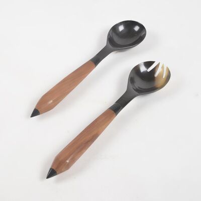 Recycled Horn & Wood Salad Serving Spoons (set of 2)