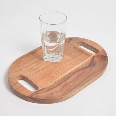 Oval Acacia Wood Serving Tray with Cut-Out Handles