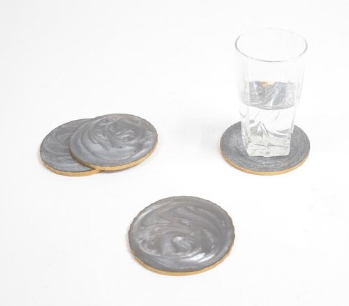 Sparkly Charcoal Resin Coasters with Golden Rim (set of 4)