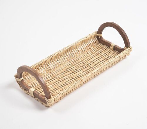 Woven Wicker Snack Tray with Handles