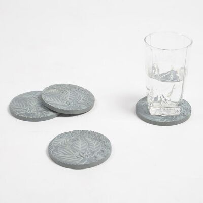 Paisley Hand carved Stone Coasters with Wooden Holder (set of 4)