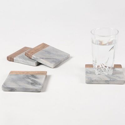 Hand Cut Marble & Wood Coasters (set of 4)