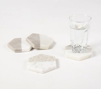 Sous-verres hexagonaux en marbre coupés à la main (ensemble de 4) 1