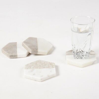 Hand Cut Marble Hexagon Coasters (set of 4)