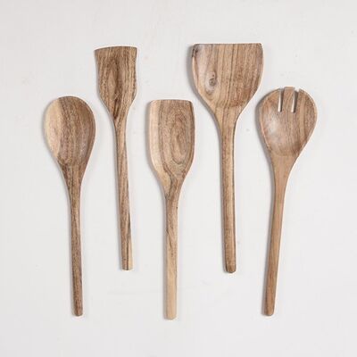 Hand Carved Acacia Wood Assorted Cooking Spoons (set of 5)