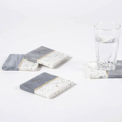 Brass Inlaid Marble & Terrazzo Colorblock Coasters (set of 4)