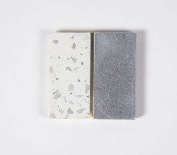 Dessous de verre colorblock en marbre et terrazzo incrustés de laiton (lot de 4) 3