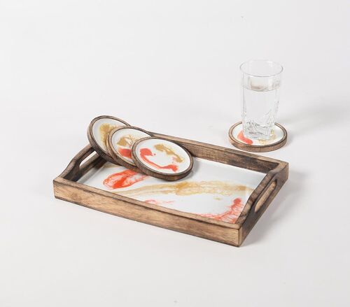 Mango Wood Set of Tray & 4 coasters