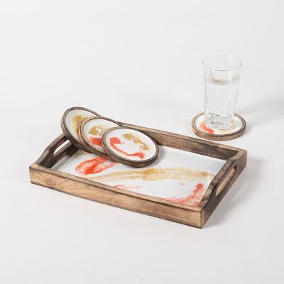 Mango Wood Set of Tray & 4 coasters