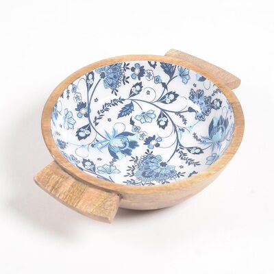 Enamelled Floral Turned Wooden Salad bowl & server