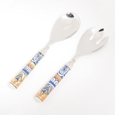 Hand Painted Ceramic & Stainless Steel Salad Serving Spoon