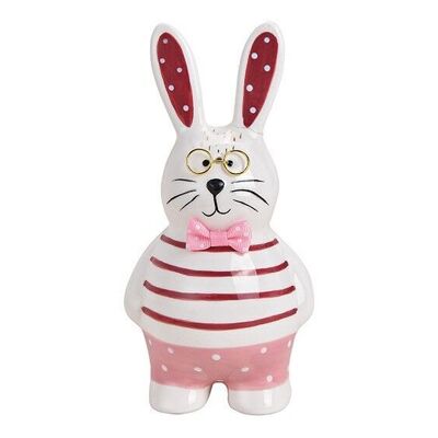 Coniglietto con occhiali in ceramica bianco, rosa (L/A/P) 8x17x8cm