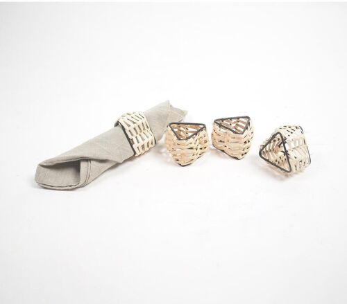 Handmade Cane & Iron Triangular Napkin Ring (Small- Set of 4)