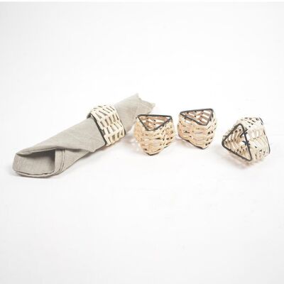 Handmade Cane & Iron Triangular Napkin Ring (Small- Set of 4)