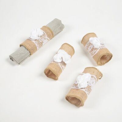 Jute & Floral Lace Napkin rings (set of 4)