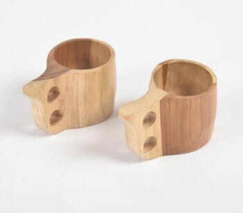 Tasses à thé en bois d’acacia sculptées à la main (ensemble de 2) 1