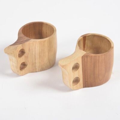 Hand Carved Acacia Wood Tea Cups (set of 2)